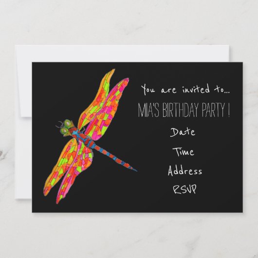 Neon libel jong meisje verjaardagsfeest kaart (Voorkant)