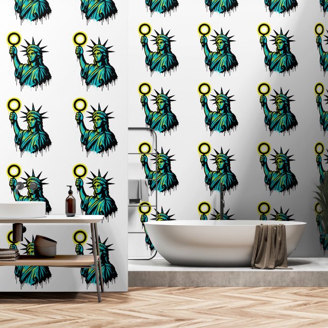Neon Liberty — Graffiti stijl Standbeeld van de Vr Behang (Badkamer)