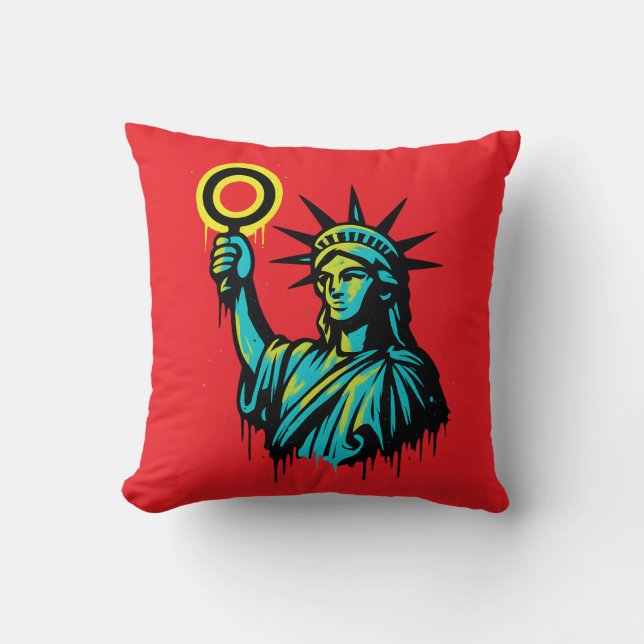 Neon Liberty — Graffiti stijl standbeeld van de vr Kussen (Voorkant)