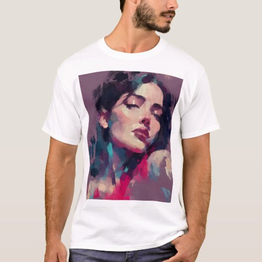 Neon Licht Abstract Portret T-shirt (Voorkant)