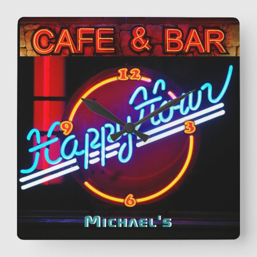 Neon Licht BAR CAFE Persoonlijk BORD ManCave Vierkante Klok (Voorkant)