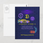 Neon licht Racing Auto jongen 3e verjaardagsfeestj Briefkaart (Voorkant / Achterkant)