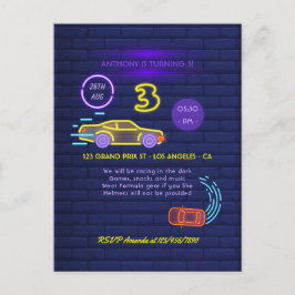 Neon licht Racing Car thema Jongen 3e verjaardagsf Briefkaart