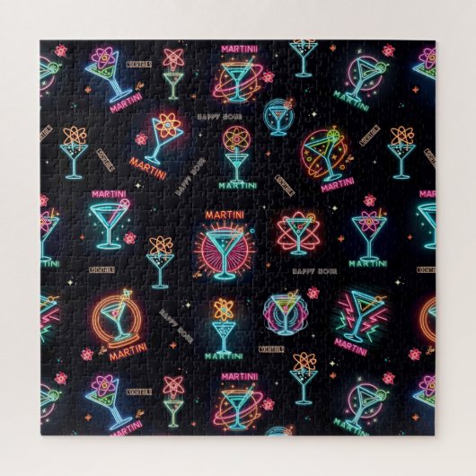 Neon Licht Space Age Atomic Martini Cocktails Prin Legpuzzel (Verticaal)