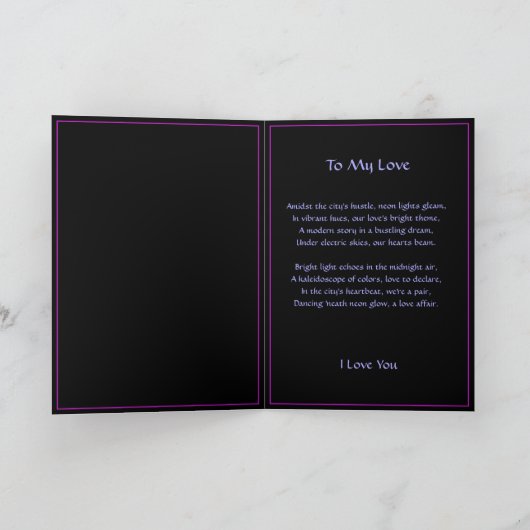 Neon Licht Valentijn Hart met Liefde Gedicht Kaart (Binnen)