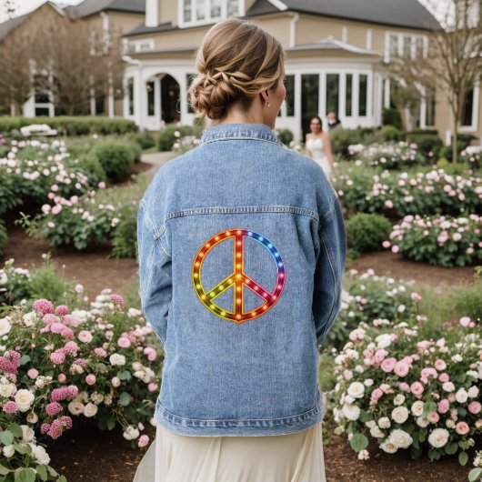 Neon Licht Vredes Teken Unisex Denim Jacket (Huwelijk Achterkant)