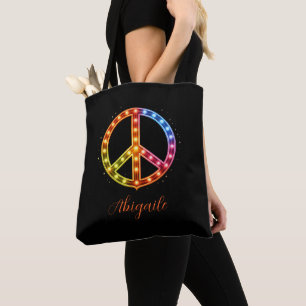 Neon Licht Vredes Teken Unisex Tote Bag