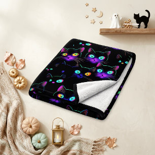 Neon Lichtgevende Zwarte Kat Griezelige Halloween Fleece Deken