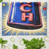 Neon Lichtreclame, Koffiepot, Lunch, POP Art Stijl Theedoek (Gevouwen)