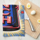 Neon Lichtreclame, Koffiepot, Lunch, POP Art Stijl Theedoek (Quarter Fold)