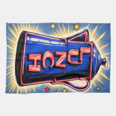 Neon Lichtreclame, Koffiepot, Lunch, POP Art Stijl Theedoek (Horizontaal)