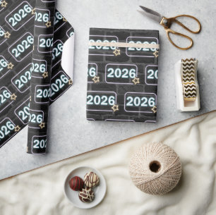 Neon Lichtreclame op Baksteen voor 2026 Cadeaupapier
