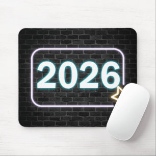 Neon Lichtreclame op Baksteen voor 2026 Muismat