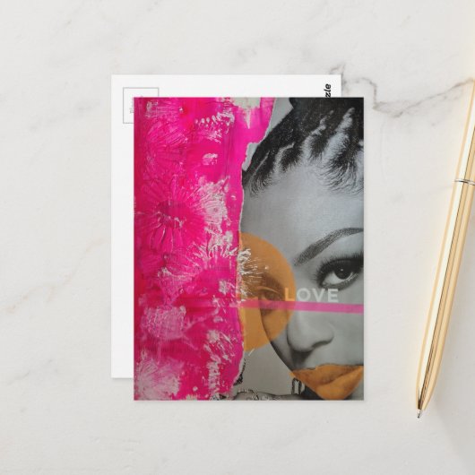 Neon Liefde Dame Mixed Media Collage  Briefkaart (Voorkant / Achterkant in situ)
