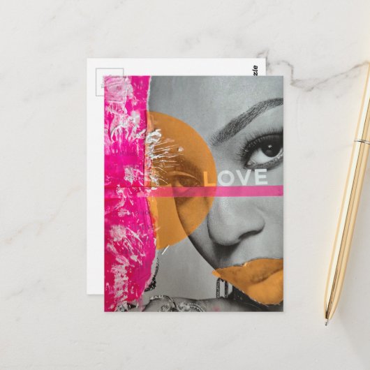 Neon Liefde Vrouw Mixed Media Collage  Briefkaart (Voorkant / Achterkant in situ)