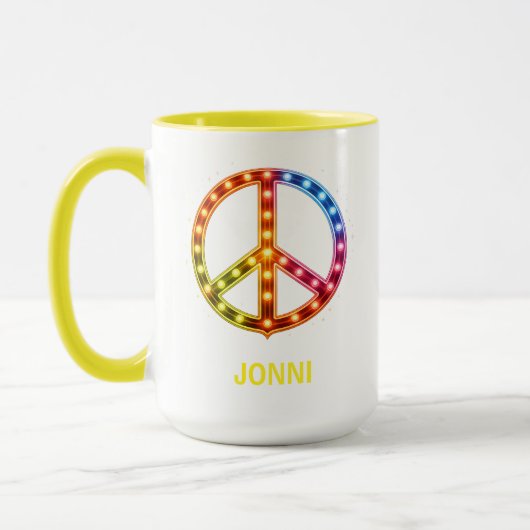 Neon Lighst Peace Sign Unisex Mok (Links)