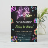 Neon Light 13e verjaardag uitnodiging (Staand voorkant)