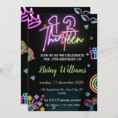 Neon Light 13e verjaardag uitnodiging (Voorkant / Achterkant)