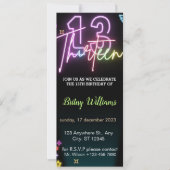 Neon Light 13e Verjaardagsuitnodiging voor Telefoo Kaart (Voorkant)