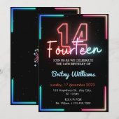 Neon Light 14e verjaardag uitnodiging (Voorkant / Achterkant)