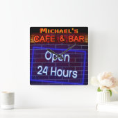 Neon Light BAR CAFE OPen ALL Hours Persoonlijk 2 Vierkante Klok (Huis)