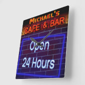 Neon Light BAR CAFE OPen ALL Hours Persoonlijk 2 Vierkante Klok (Hoek)