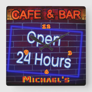 Neon Light BAR CAFE Pen ALLE uren Uitgebreid Vierkante Klok