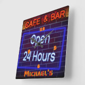 Neon Light BAR CAFE Pen ALLE uren Uitgebreid Vierkante Klok (Hoek)