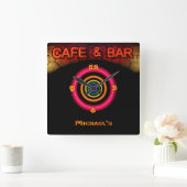 Neon Light BAR CAFE Personalized SIGN ManCave Vierkante Klok (Huis)