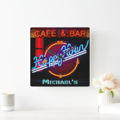Neon Light BAR CAFE Personalized SIGN ManCave Vierkante Klok (Huis)