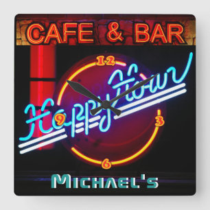 Neon Light BAR CAFE Personalized SIGN ManCave Vierkante Klok