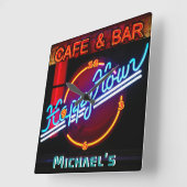 Neon Light BAR CAFE Personalized SIGN ManCave Vierkante Klok (Hoek)