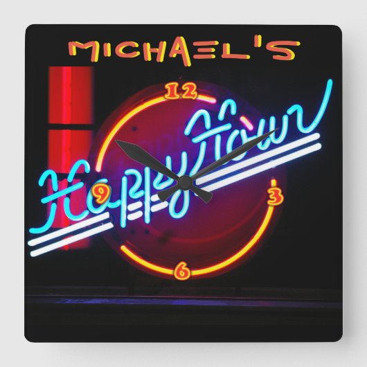Neon Light Bar Sign Tavern Den Mancave Happy Hour Vierkante Klok (Voorkant)