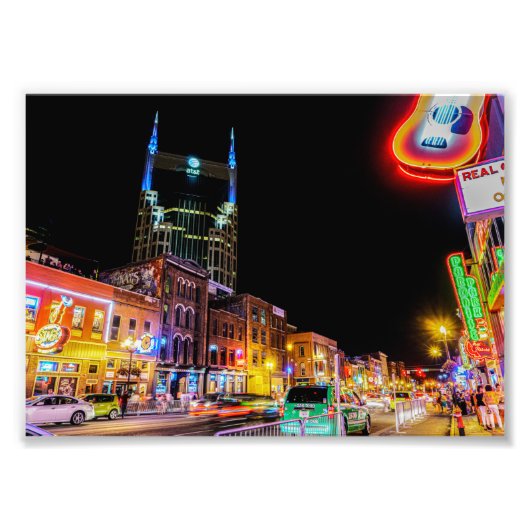 Neon Light Broadway in Nashville Tennessee - Afdru Foto Afdruk (Voorkant)