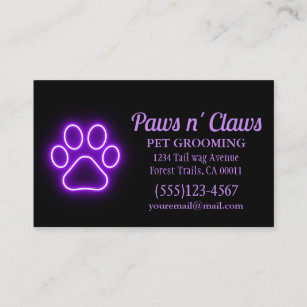 Neon Light Dog Paw Pet Grooming Visitekaartje