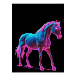 Neon Light Horse Sculpture Perfect Poster