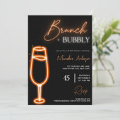 Neon Light Petals & Prosecco Brunch en Bubble Kaart (Staand voorkant)