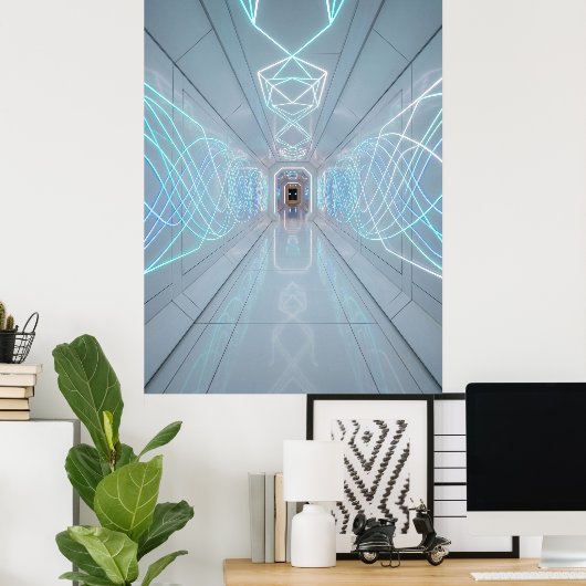 Neon Light Tech Corridor Poster (Thuiskantoor)
