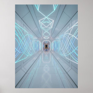 Neon Light Tech Corridor Poster