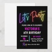 Neon Light Verjaardag Uitnodiging, Rainbow Party Kaart (Voorkant / Achterkant)