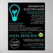 Neon Lightbulb, elektricien Adverteren Poster (Voorkant)