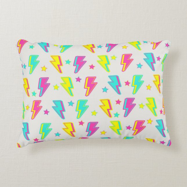 Neon Lightning Star Y2K Patroon Accent Kussen (Voorkant)