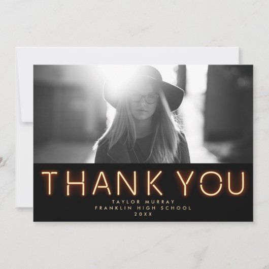 Neon Lights Afstuderen Foto Bedankkaart (Voorkant)