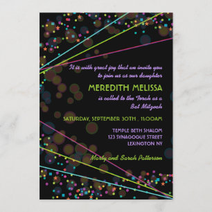 Neon Lights Bat Mitzvah Ceremony Invitation Kaart