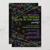 Neon Lights Bat Mitzvah Glow in de Donkere partij Kaart (Voorkant / Achterkant)