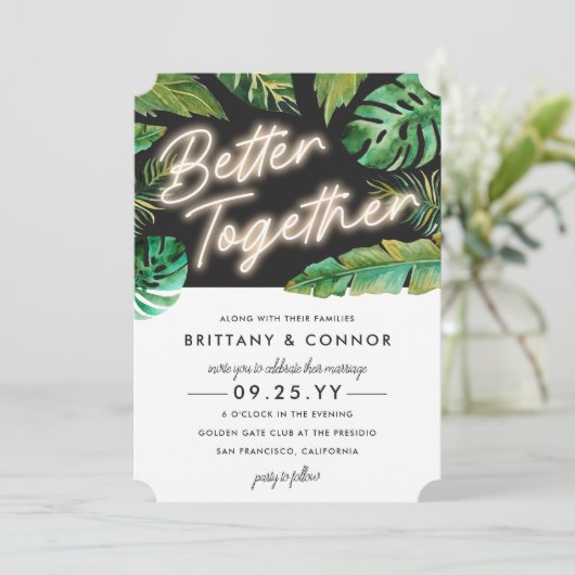 Neon Lights | Betere samenwerking | Tropisch huwel Kaart (Staand voorkant)