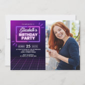 Neon Lights Birthday Invitation Photo Design Kaart (Voorkant)