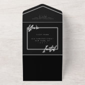 Neon Lights Black & White Glam Wedding All In One Uitnodiging (Buitenkant)