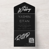 Neon Lights Black & White Glam Wedding All In One Uitnodiging (Binnen)