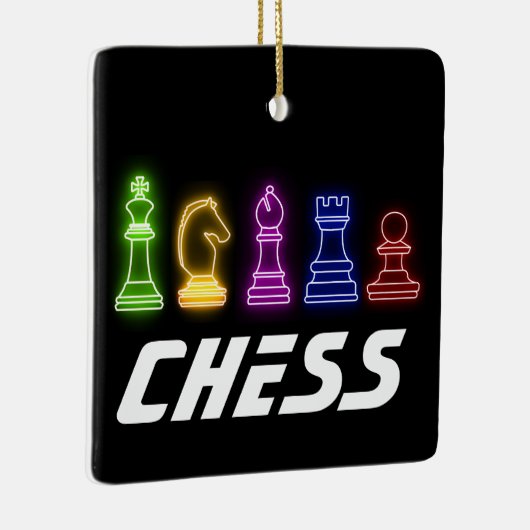 Neon Lights Chess Piecks Chess King Kerstmis Keramisch Ornament (Rechts)